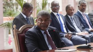 Angolan President Joao Lourenco gives his first press conference after his election on Jan. 8, 2018 to mark his first 100 days in office at the Presidential Palace in Luanda.