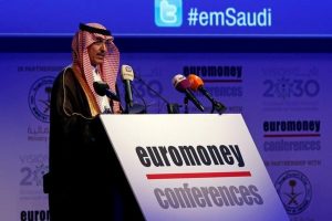 FILE PHOTO: Saudi Minister of Finance Mohammed al-Jadaan speaks during the Euromoney Saudi Arabia Conference 2017 in Riyadh, Saudi Arabia May 2, 2017. Source: REUTERS/Faisal Al Nasser Reuters.